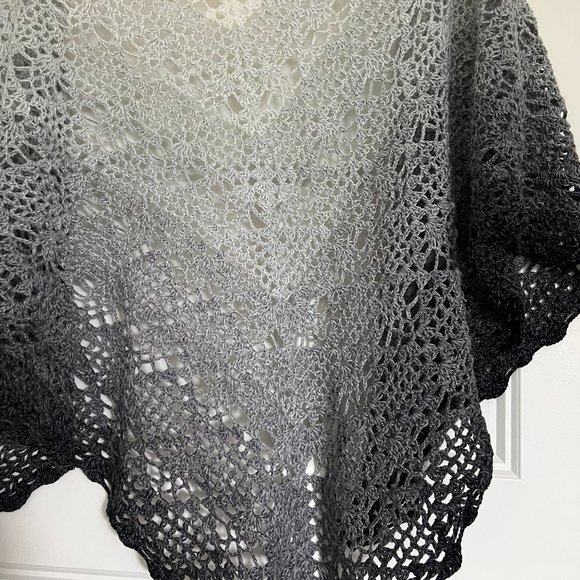Handmade Crochet Gradient Gray Soft Shawl.